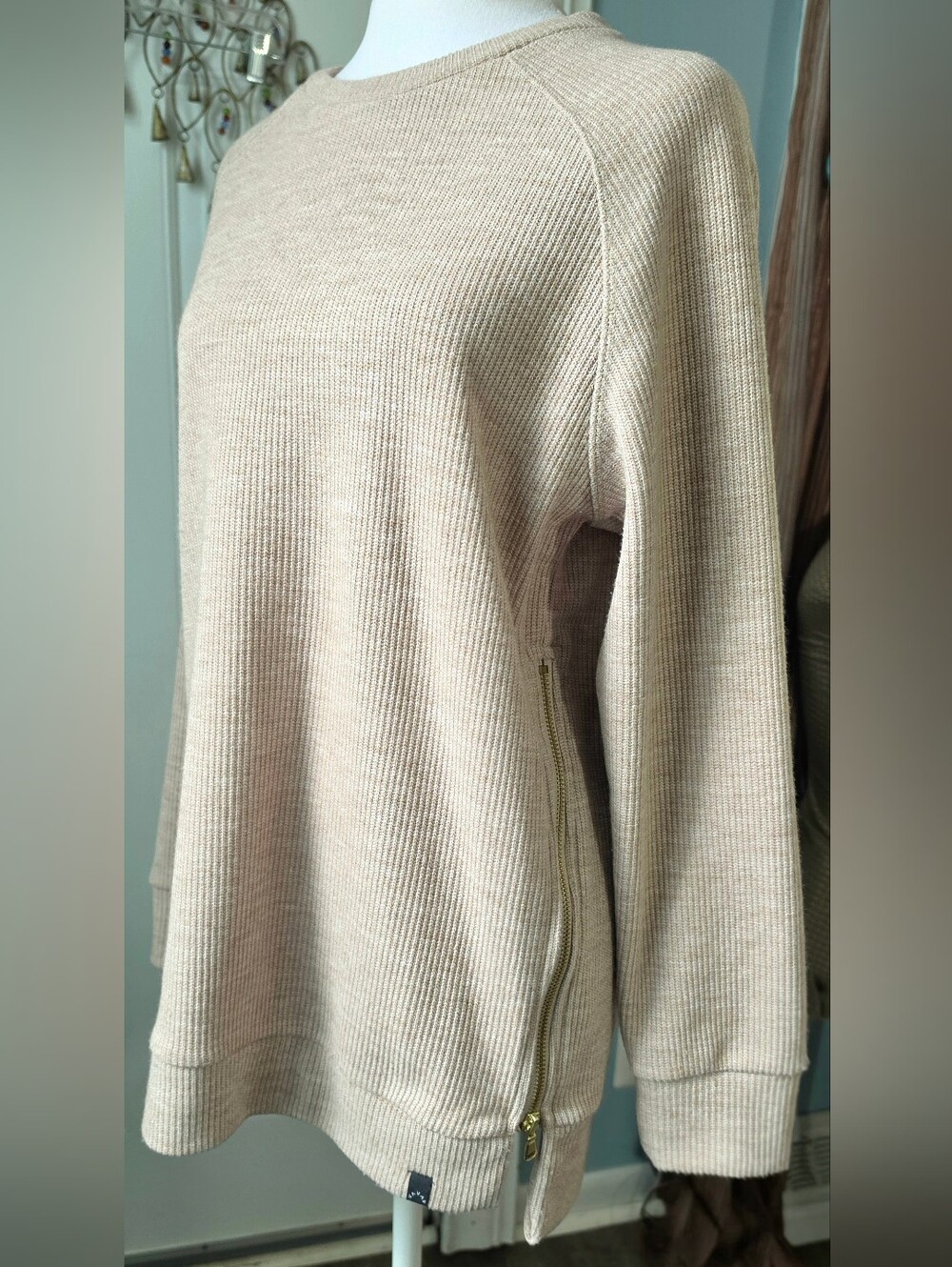 Varley Manning Sweatshirt Tunic Women's S Oatmeal Ribbed w/ Side Zip Perfomance